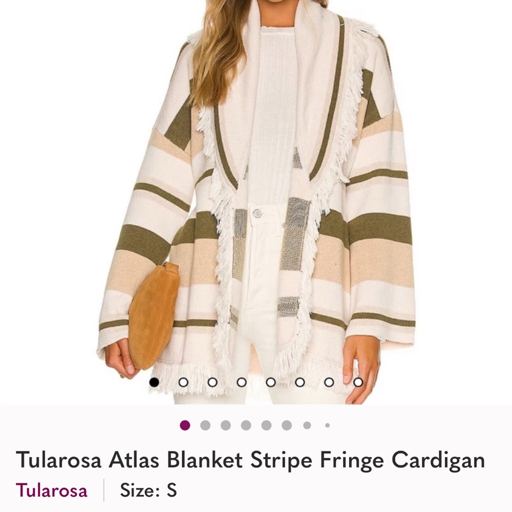 Tularosa Olive and Cream Stripe Fringe Cardigan - Picture 2 of 2